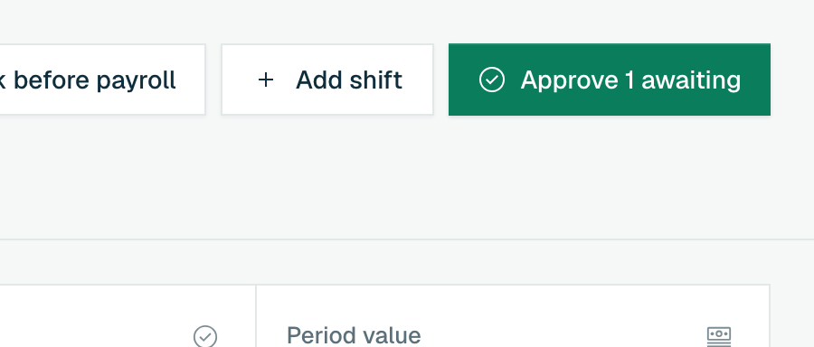 Timesheets header with Check before payroll and the Approve button